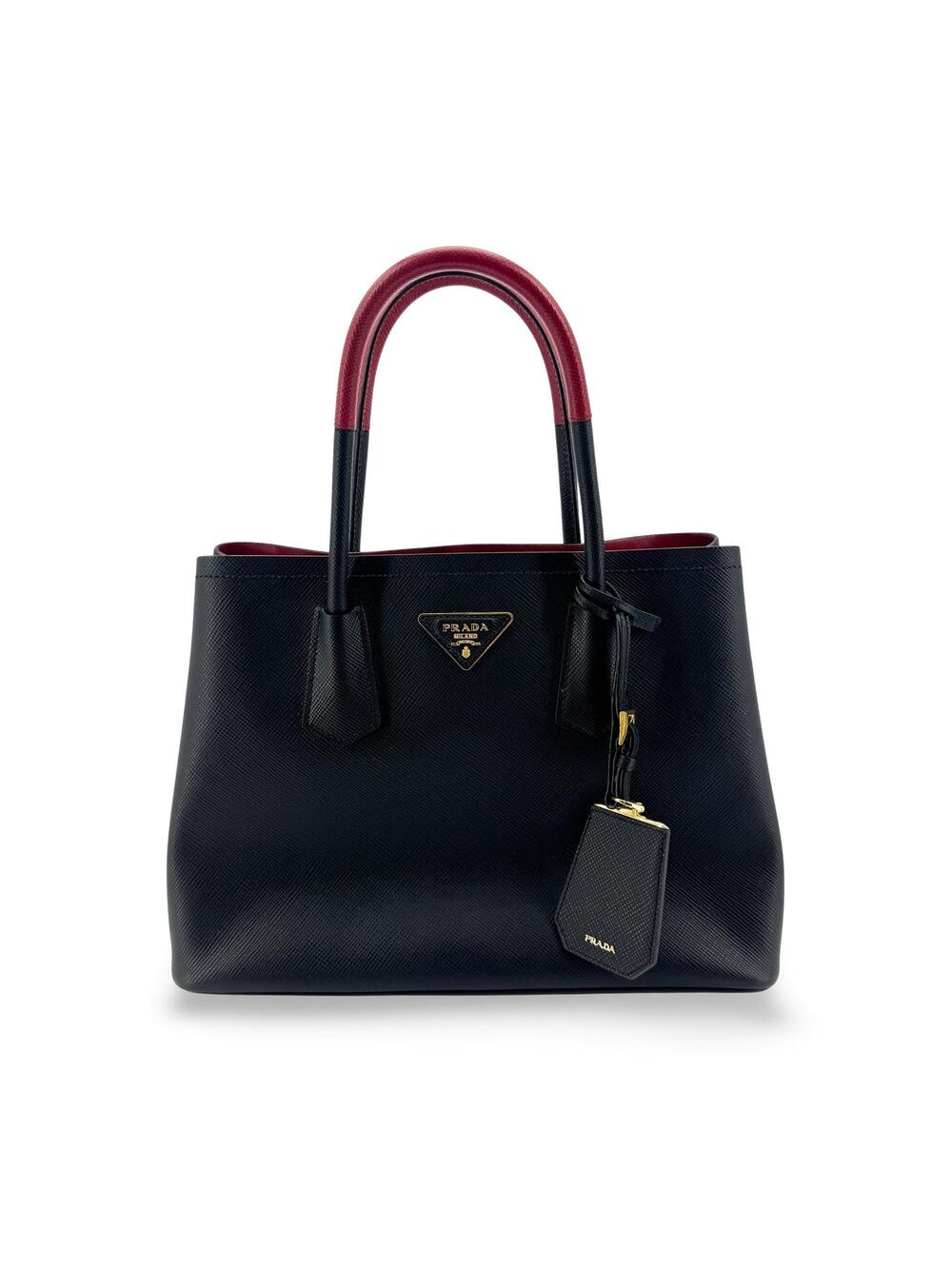 Prada Saffiano Double Medium Black Red #360102P82B